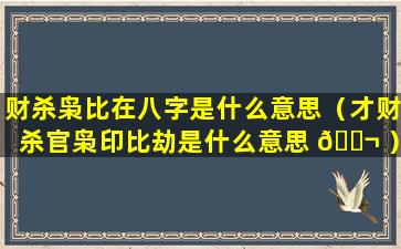 财杀枭比在八字是什么意思（才财杀官枭印比劫是什么意思 🐬 ）